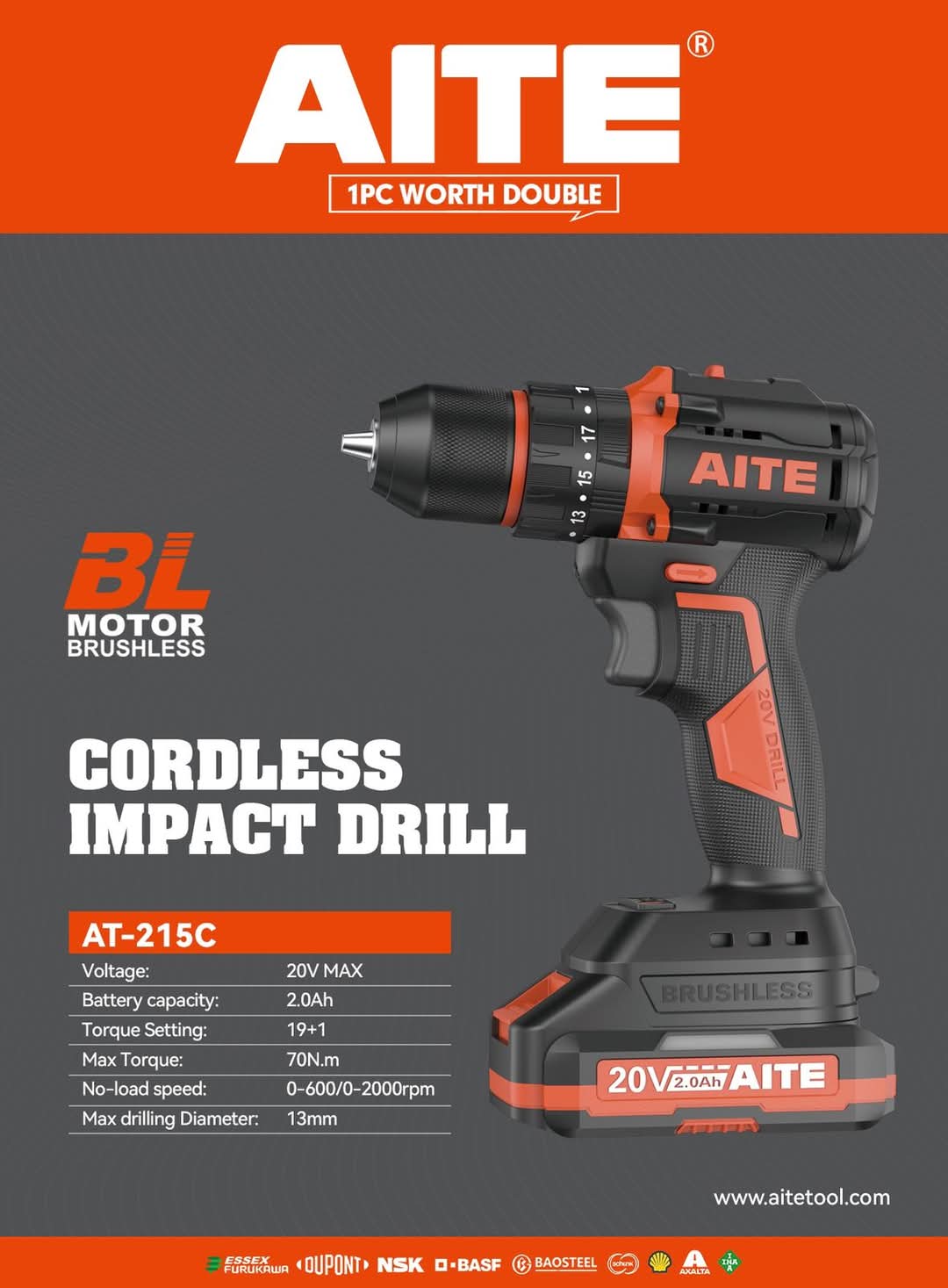 AITE AT210 20V Cordless Drill | 65Nm High Torque | 2.0Ah Battery & Charger Kit included | Model: AT210_img_0