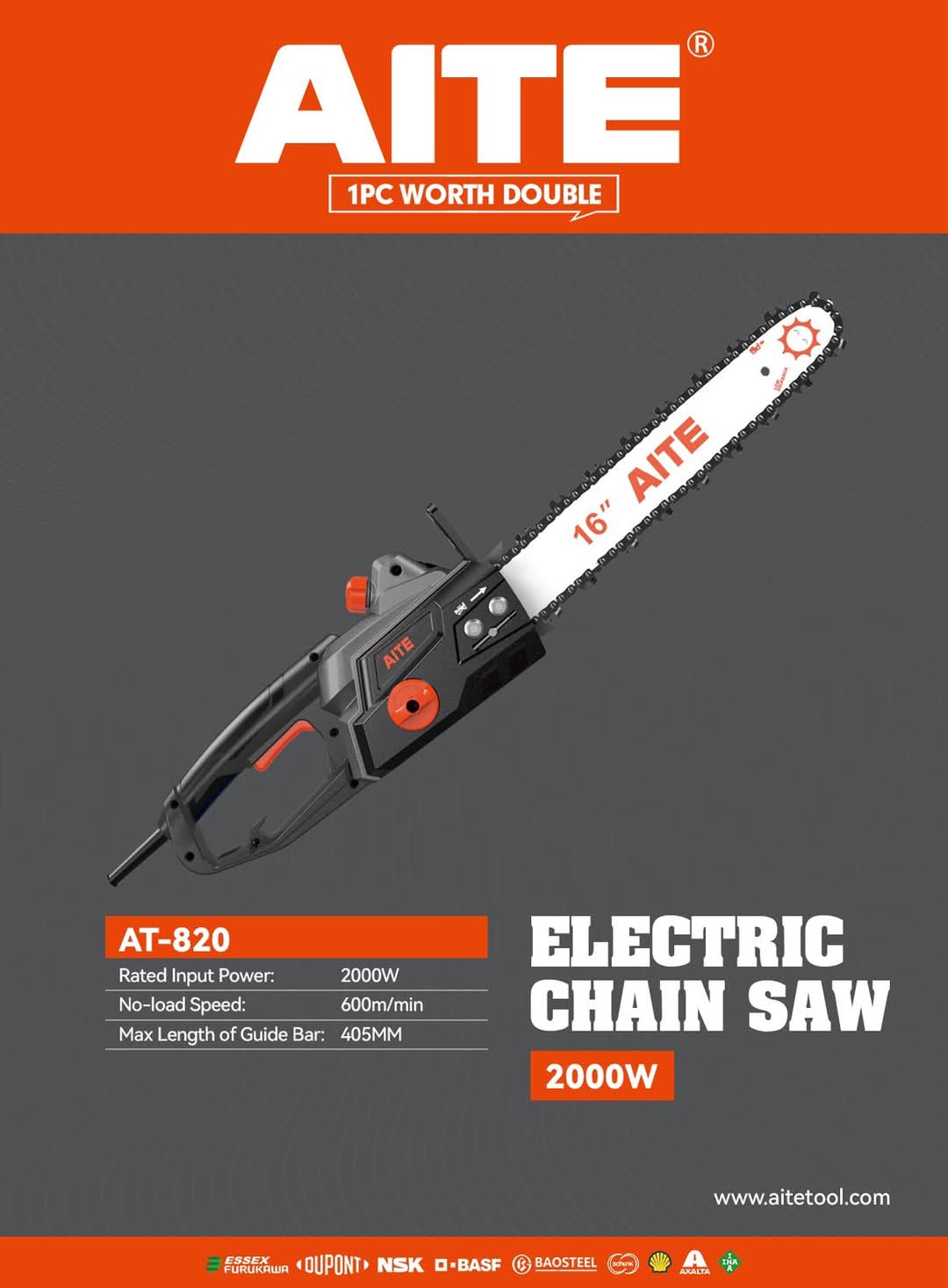 AITE AT820 Electric Chain Saw | 16" Bar | 2000W High Power | 600 RPM | Model: AT820_img_0