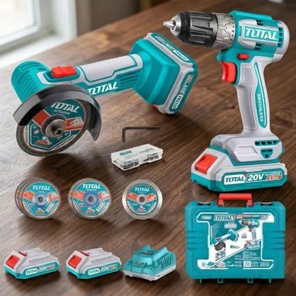 TOTAL TCKLI20278 Li-ion 2 Pcs Combo Kit | 20V | Mini Cut-Off Tool + Brushless Drill | 2 × 2.0Ah Batteries | Industrial | Model: TCKLI20278_img_0