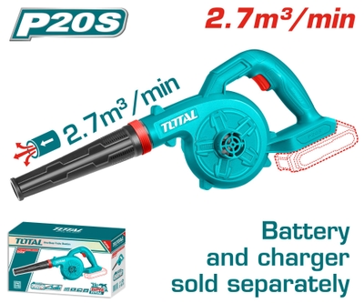 TOTAL TABLI20028 Cordless Li-ion Blower, (Tools only, Battery & Charger not including) 20V, 18,000 RPM, 2.7 m³/min Air Volume, 38 m/s Air Speed, Single Speed | Model: TABLI20028_img_0
