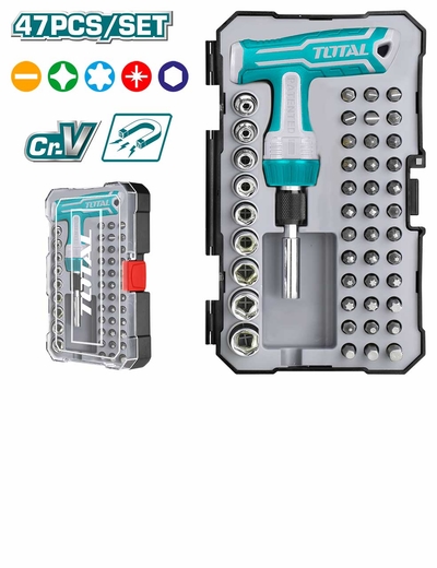 TOTAL TACSD30476 47 Pcs T-Handle Wrench Screwdriver Set | Ratchet Handle | Bits & Sockets | Model: TACSD30476_img_0