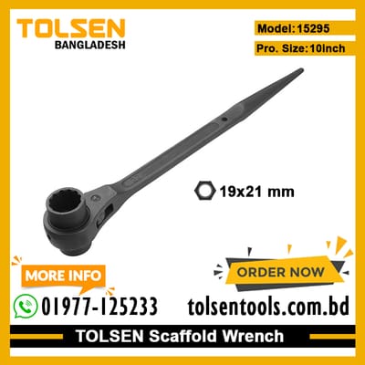 TOLSEN 15295 Scaffold Wrench, 19x21mm, Special Tool Steel, CrV 12-Point Socket, Black Finish | Model: 15295_img_0