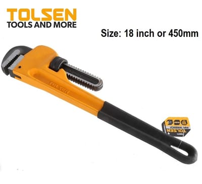 TOLSEN 10071 Pipe Wrench, 18" (450mm), Industrial Series, Dipped Handle, Max Clamping 60mm | Model: 10071_img_0
