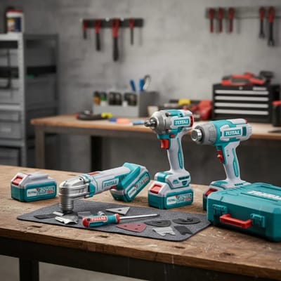 TOTAL TOSLI240969 Li-ion 4 Pcs Combo Kit | Brushless Impact Wrench, Impact Drill, Heat Gun & Multi-Tool | 2 × 5.0Ah Batteries | Model: TOSLI240969_img_1