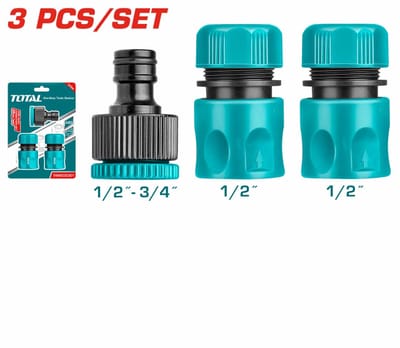 TOTAL THWS030301 3 Pcs Hose Quick Connectors Set | 1/2" Quick Connectors | Tap Adaptor | ABS with TPR Insulation | Model: THWS030301_img_0