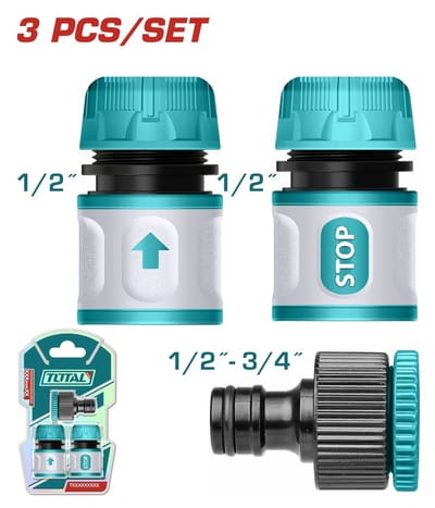 TOTAL THWS030301 3 Pcs Hose Quick Connectors Set | 1/2" Quick Connectors | Tap Adaptor | ABS with TPR Insulation | Model: THWS030301_img_1