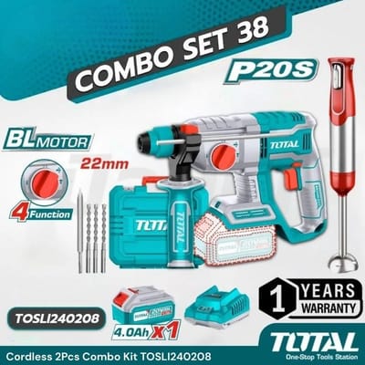 TOTAL TOSLI240208 20V Cordless Rotary Hammer Combo Kit | Rotary Hammer + Hand Blender | Brushless Motor | 2.0J Impact Energy | Model: TOSLI240208_img_0