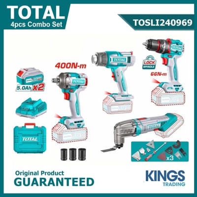 TOTAL TOSLI240969 Li-ion 4 Pcs Combo Kit | Brushless Impact Wrench, Impact Drill, Heat Gun & Multi-Tool | 2 × 5.0Ah Batteries | Model: TOSLI240969_img_4