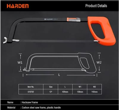 HARDEN 610702 Hacksaw Frame (Classic), 12", Adjustable Metal Hacksaw Frame \w blade; 610702_img_6