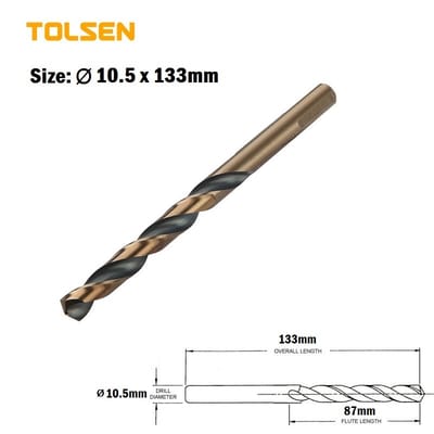 TOLSEN 1pcs Black & Gold HSS Drill Bits ( 6.5 | 7 | 7.5 | 8 | 8.5 | 9 | 9.5 | 10 | 10.5 | 11 | 11.5 | 12 | 12.5 | 13 mm ) For Metal and Stainless Industrial Grade_img_9