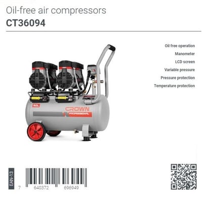 CROWN CT36094 50L Professional Oil-Free Air Compressor oil free & silent , 50L,2800W, 200L/min, 8Bar;  CT36094_img_2