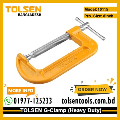 TOLSEN 10115 G-Clamp, 8" (200mm), Zinc Plated Thread Bar, Yellow Powder Coated | Model: 10115_img_1