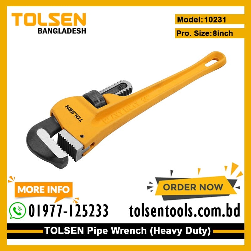 TOLSEN 10231 8" Pipe Wrench | 200mm | Heavy Duty | Model: 10231
