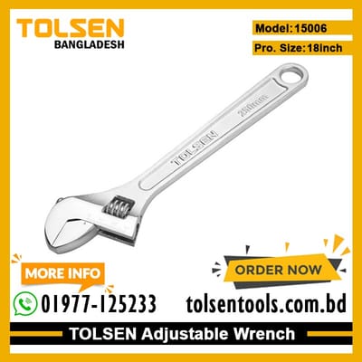 TOLSEN 15006 Adjustable Wrench, 18" (450mm), Chrome Finish, Max Opening 52mm, Professional Heavy Duty | Model: 15006_img_1
