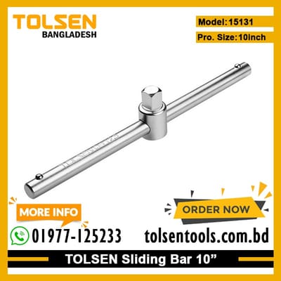 TOLSEN 15131 Sliding Bar, 10" (250mm), 1/2" Drive, CrV Steel, Satin Finish, Industrial Series | Model: 15131_img_1