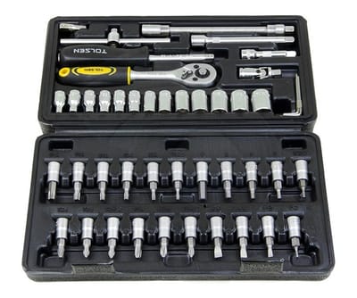 TOLSEN 15138 46Pcs 1/4" Socket Set | 72-Tooth Ratchet | Cr-V Sockets | S2 Bits | Blow Mold Case | Industrial Series | Model: 15138_img_3