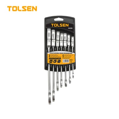 TOLSEN 15259 7Pcs Flexible Head Combination Ratchet Spanner Set | Chrome Plated | Satin Finish | Sizes 8–19mm | Model: 15259_img_0