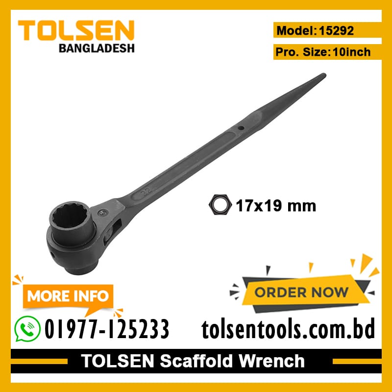 TOLSEN 15292 Scaffold Wrench, 17x19mm, Special Tool Steel, CrV 12-Point Socket, Black Finish | Model: 15292