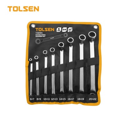 TOLSEN 15895 8Pcs Double Ring End Spanner Set | Chrome Plated | Satin Finish | DIN838 | Sizes 6×7 to 20×22mm | Model: 15895_img_0