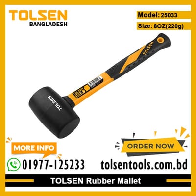 TOLSEN 25033 Rubber Mallet, 225g (8oz), Rubber Hammerhead, Fiberglass Handle | Model: 25033_img_1