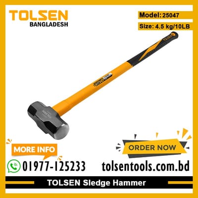 TOLSEN 25047 Sledge Hammer, 4.5kg (10lbs), Fiberglass Handle, Heat Treated, Black Painted | Model: 25047_img_1