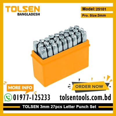 TOLSEN 25101 27Pcs Steel Letter Punch Stamp Set , 3mm, Hardened Carbon Steel | Sandblasted Finish | Model: 25101_img_1