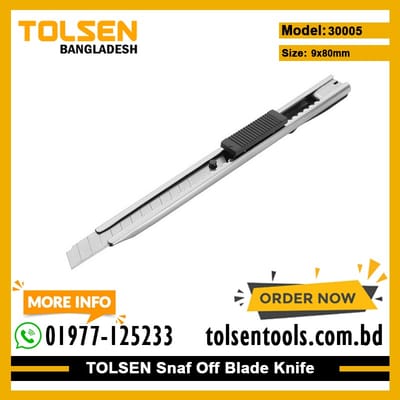 TOLSEN 30005 Snap-off Cutter | Stainless Steel Case | 9×80mm Blade | Flat Push Button | Model: 30005_img_1