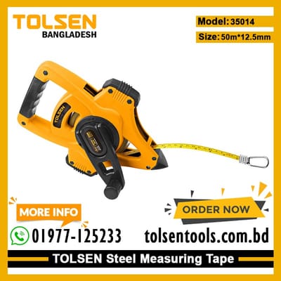 TOLSEN 35014 Steel Measuring Tape, 165ft (50m), Metric & Inch, 4:1 Fast Rewind, Ergonomic Handle | Model: 35014_img_1