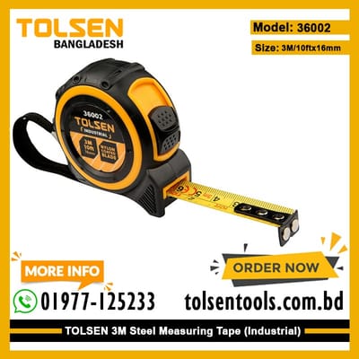 TOLSEN 36002 Measuring Tape, 3m (10ft), Metric & Inch, Magnetic Hook, ABS/TPR Case, Industrial | Model: 36002_img_1
