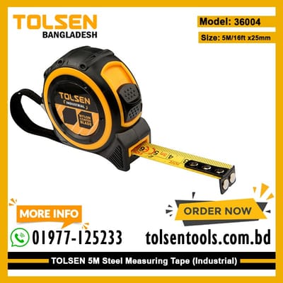 TOLSEN 36004 Measuring Tape, 5m (16ft), Metric & Inch, Magnetic Hook, ABS/TPR Case, Industrial | Model: 36004_img_1