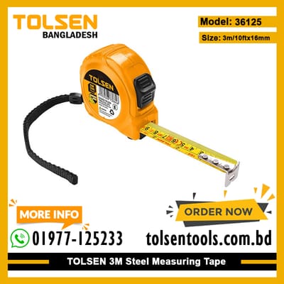 TOLSEN 36125 Steel Measuring Tape, 3m/10ft, Metric & Inch, MID Class II, Double Locking; Model: 36125_img_1