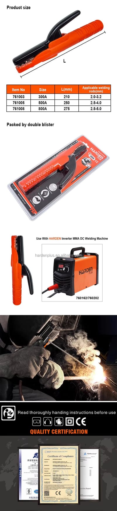 HARDEN Welding Electrode Holder (300A | 500A | 800A), Insulated Grip; Model: 761003 | 761005 | 761006_img_3