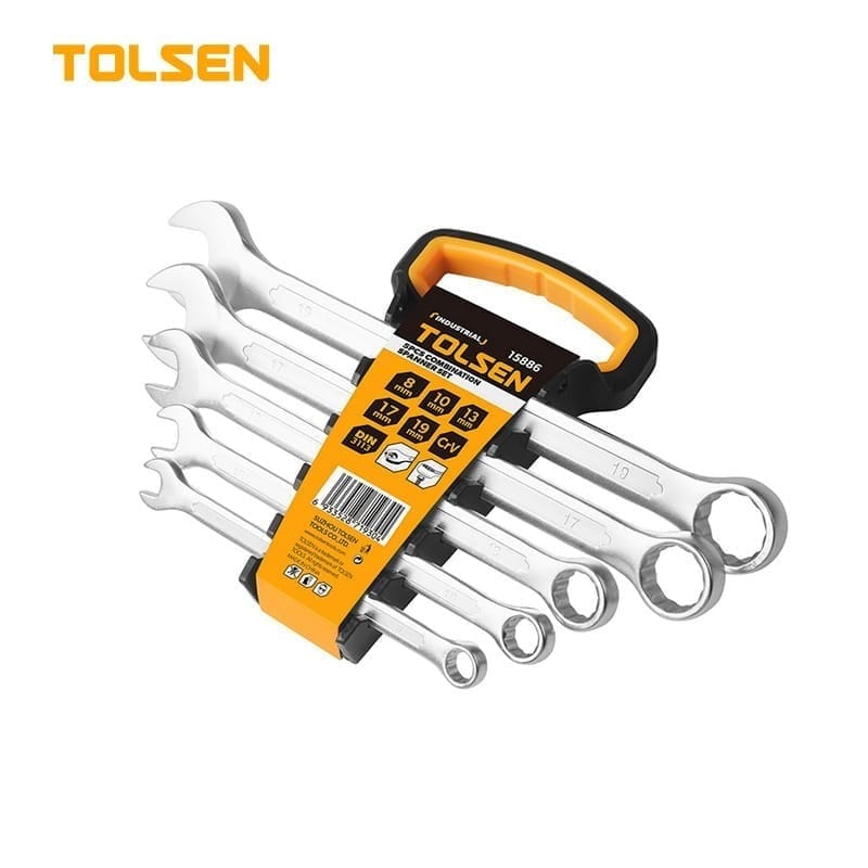 TOLSEN 15886 5Pcs Combination Spanner Set, Sizes 8,10,13,17,19mm, Chrome Plated, Matt Finish | DIN3113 | | Model: 15886
