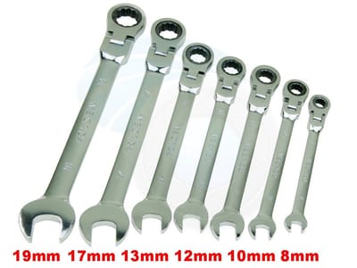 TOLSEN 15259 7Pcs Flexible Head Combination Ratchet Spanner Set | Chrome Plated | Satin Finish | Sizes 8–19mm | Model: 15259_img_3