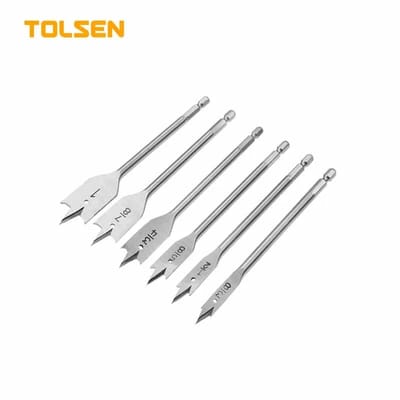 TOLSEN 75656 6Pcs Flat Wood Bit Set, 10mm-25mm (3/8"-1"), Hex Shank, Precision Polished, Model: 75656_img_0