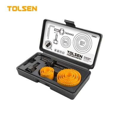 TOLSEN 75865 11Pcs Hole Saw Set, 8 Sizes (19-64mm), 2 Arbors, Hex Key, Blow Mold Case | Model: 75865_img_0