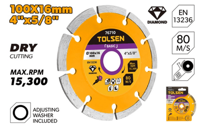 TOLSEN Dry Diamond Disc, ( 4" | 5" ), For Dry Cutting, Segment Height 7.5mm; Models: 76710 | 76713_img_1
