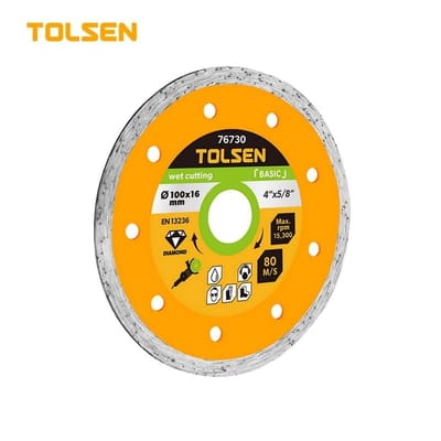 TOLSEN 76730 Wet Diamond Disc, 4" (100x16mm), For Wet Cutting, Segment Height 5mm | Model: 76730_img_0
