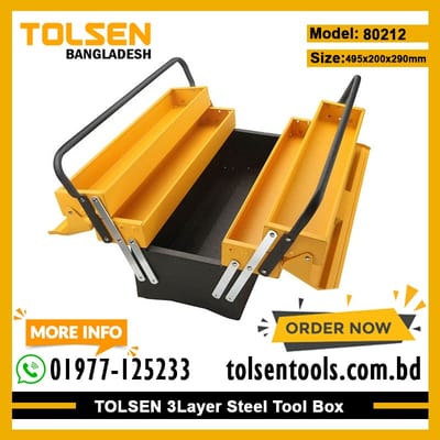 TOLSEN 80212 Steel Tool Box, 17", 3 Layers, Heavy Duty, 495×200×290mm, Industrial | Model: 80212_img_1