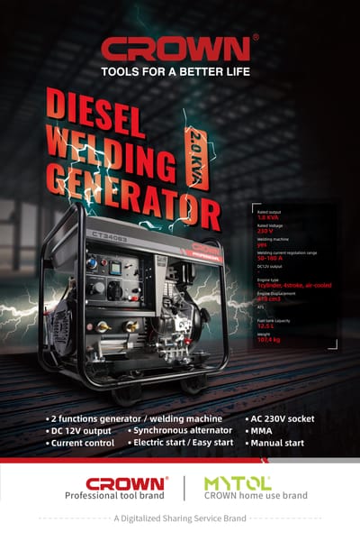 CROWN CT34083 Generator, Diesel Welding Generator 1.8 kVA, Welding current range: 50–180 A | CT34083_img_1