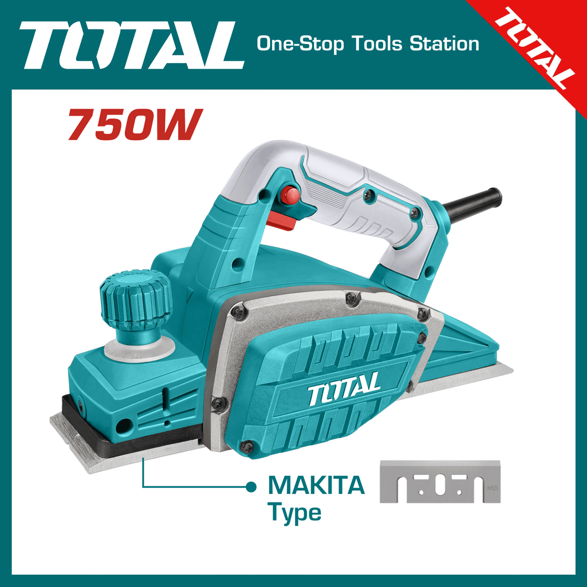 TOTAL TL7508226 Electric Planer | 750W | 82mm Planing Width | 17,000 RPM | Heavy-Duty Aluminium Base | Model: TL7508226