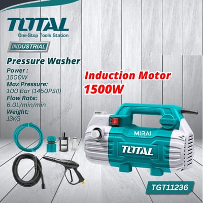 TOTAL TGT11236 High Pressure Washer | 1500W | 100 Bar (1450 PSI) | Induction Motor | 8m Hose | Model: TGT11236_img_4