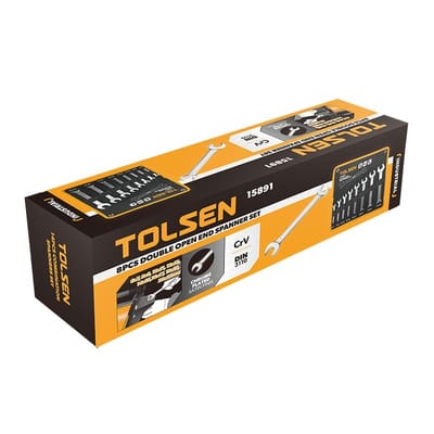 TOLSEN 15891 8Pcs Double Open End Spanner Set, Chrome Plated, Satin Finish, DIN3110 | Sizes 6×7 to 20×22mm | Model: 15891_img_2