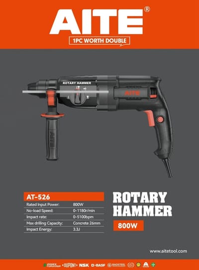 AITE 800w Rotary Hammer, 26mm, 3.3J, SDS-PLUS; Model: AT526_img_0