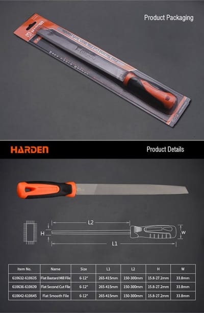 HARDEN Flat Bastard File ( 6" | 8" | 10" | 12" ), Professional Flat Bastard Mill File With Soft Handle; 610632 | 610633 | 610634 | 610635_img_3