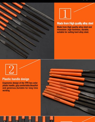 HARDEN 10pcs Needle Files Set ( 4x160mm), Professional tools, (Hand, Half Round, Square, Tri Square & Round); 610622_img_4