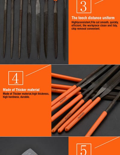 HARDEN 10pcs Needle Files Set ( 4x160mm), Professional tools, (Hand, Half Round, Square, Tri Square & Round); 610622_img_5