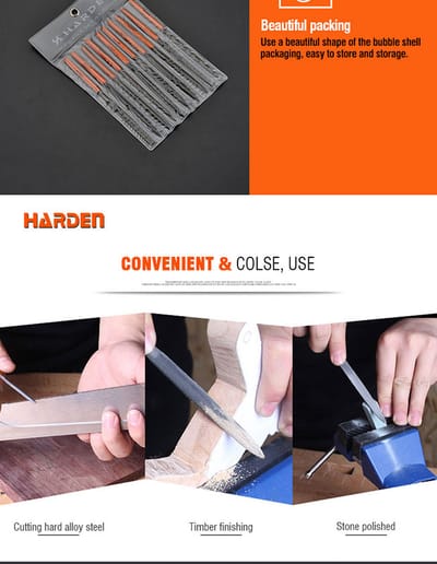 HARDEN 10pcs Needle Files Set ( 4x160mm), Professional tools, (Hand, Half Round, Square, Tri Square & Round); 610622_img_6