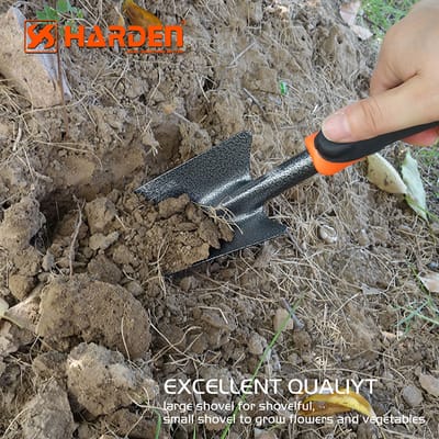 HARDEN Professional Garden Shovel ( 330 x 65mm (Mini) | 350 x 85mm ), Carbon Steel, Black Powder Coating, Ergonomic TPR Handle, Anti-Earth Corrosion, Excellent Workmanship, Durable Comfort TPR Grip; 632601 | 632602_img_1