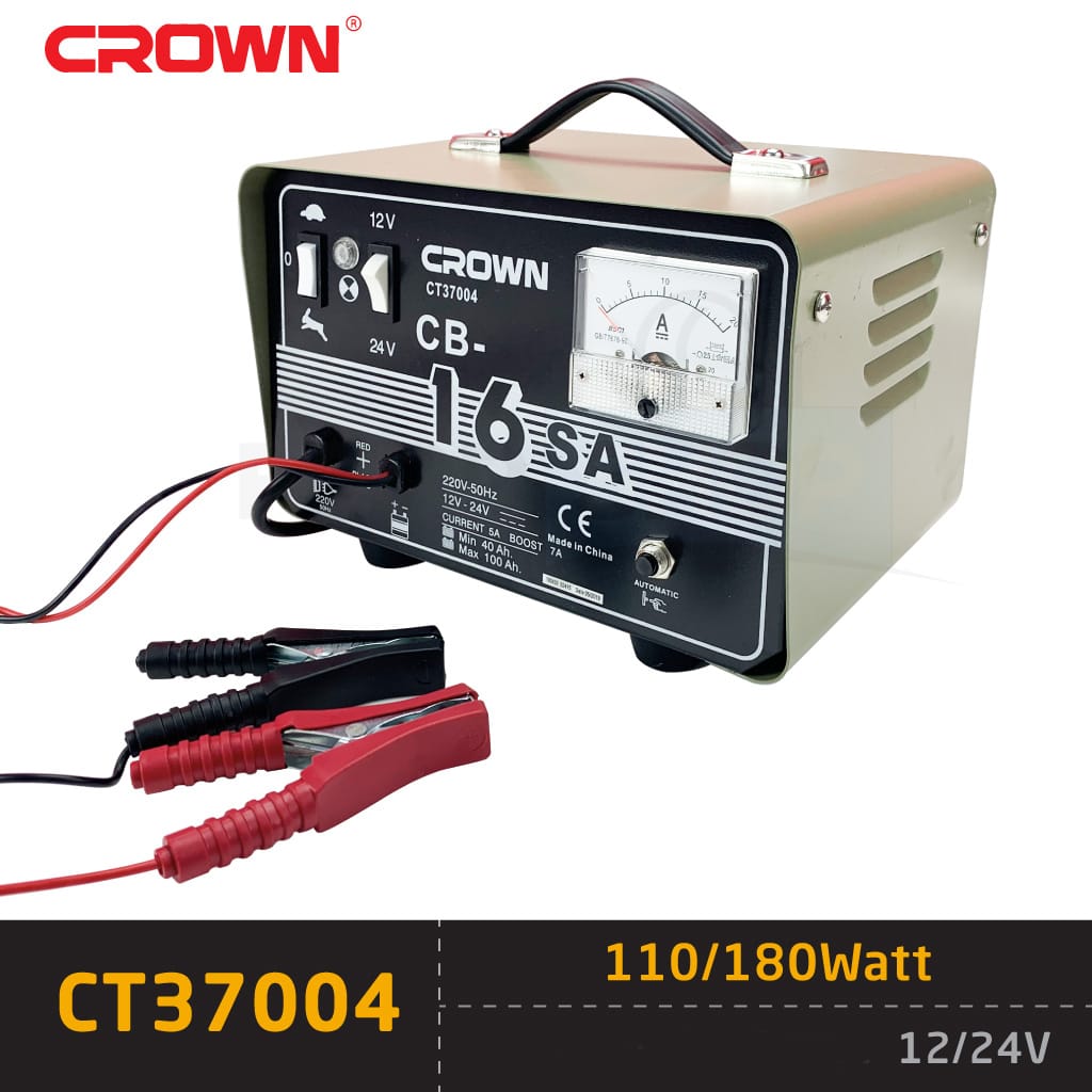 CROWN CT37004 Battery Charger, 12/24V, 110-180W, Battery Charging Capacity 40-100Ah; Model - CT37004